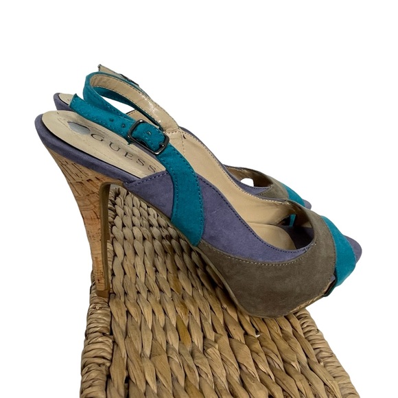 Guess Almost 5” Heel Cork Sling Back Open Toe SZ 7-1/2 - Picture 7 of 12